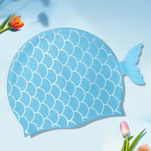 Bonnet de natation en silicone en forme de poisson pour enfants,bonnet de natation antidérapant,chapeau imperméable,accessoires de piscine,garçons,filles,enfants,équipement de nat - Type Light Blue - Neuf