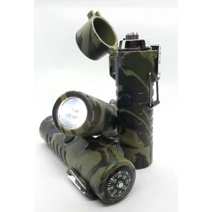 Briquet À Double Arc Étanche Multifonction Avec Lampe De Poche Led Et Boussole. Outil Tactique De Survie En Plein Air. Camouflage - Neuf