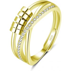 Kal-Bague R&eacute;glable Femme Argent Sterling 925 De Couleur Argent/Or Rose/Or, Bague Ouverte Avec Boule Mobile/Zircon Cubique + Perle Mobile Pour D&eacute;compresser, Anneau Hypoallerg&eacute;nique Unisexe - Neuf