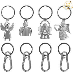 Kal-Ange Gardien Porte-Cl&eacute;s, 4pcs Porte-Cl&eacute;s Ange Gardien Avec 4pcs Crochet Porte-Cl&eacute;s, Porte-Cl&eacute;s En Forme D'ange Gardien, Pendentif Ange Gardien Comme Bijou Porte-Bonheur Et Cadeau Festival - Neuf