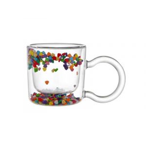 Tasse Isotherme En Verre &Agrave; Double Paroi Avec Particules En Forme De Coeur, Capacit&eacute; De 200 Ml. - Neuf