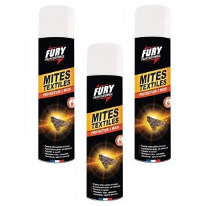 Fury Lot de 3 A&eacute;rosols 400 ml Anti-Mites et Larves Textiles Pulv&eacute;risation S&egrave;che - Neuf