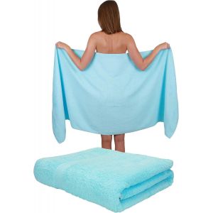 Lot De 2 Serviettes À Sauna Palermo 100% Coton 80x200cm Couleur Turquoise[Gra13223] - Neuf