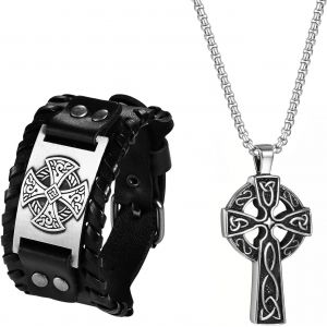 Eryi-Collier Pendentif Bracelet Homme Carte Poker As Pique Lion Bouddha Dragon Acier Inoxydable Alliage Cuir Lot De 2 Avec Sac Cadeau Bijoux Fantaisie Mini Prix - Neuf