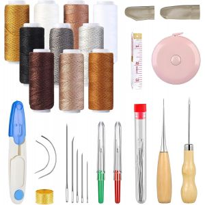Yemaesre-36pièces Kit De Réparation De Rembourrage, Outils De Couture Du Cuir À Fil Ciré, Kit D'aiguilles À Coudre À La Main, Ensemble De Couture Découseu Outils Et Fournitures D'artisanat Pour Diy D - Neuf