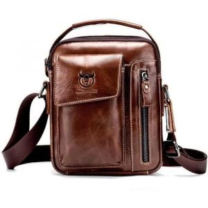 Sac &agrave; Bandouli&egrave;re en Cuir V&eacute;ritable - Homme - Marron - Vintage - Affaires - Neuf