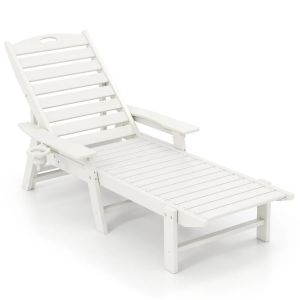 Chaise Longue Inclinable Dossier R&eacute;glable 196-169 X 75 X 31,5-65 Cm Confort Optimal Design Ext&eacute;rieur En Hdpe Blanc Helloshop26 20_0011250 - Neuf