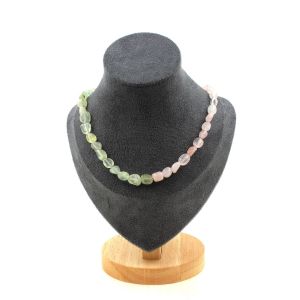 Collier Perles Prehnite Du Canada + Quartz Rose Du Br&eacute;sil Chaine En Collier Femmes, Hommes. Taille Personnalisable. - Neuf