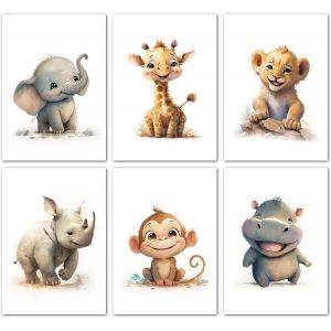 KALANKA-Affiche d&eacute;corative chambre d'enfant - animaux de safari en afrique - Poster Images Murales A4 Sans cadre photo - D&eacute;coration chambre de b&eacute;b&eacute; - Neuf