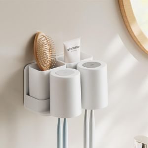 KALANKA-Porte Brosse &agrave; Dents Mural, Support Brosse a Dent Electrique, Porte Brosse &agrave; Dents Electrique pour Salle de Bain, Multi-Fonctions Rangement pour Dentifrice avec 2 Tasses + 2 bo&icirc;tes d&eacute;tachable - Neuf