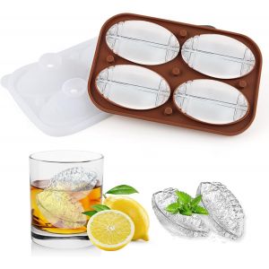 Kal-Moule À Glaçons Rond, Bac À Glaçons Rond, Bac À Glaçons Sphère Avec Couvercle Et Entonnoir, Sans Bpa, Empilable Et Facile À Démouler, Pour Cocktails, Whisky, Jus De Fruits (Rugby Brown) - Neuf