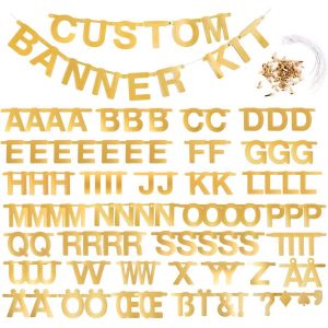 ChicSlick-Bannière Décoration De Fête Or, Chaîne De Lettres Guirlande Suspendue Deco D'Alphabet Bricolage Banderole En Papier Durable Recyclable Pour Anniversaire Mariage Baby Shower Diy[X1205] - Neuf