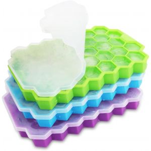 Lot De 3 Moules À Glaçons En Silicone 37 Compartiments Couleur Avec Couvercle Bac À Glaçons Bacs À Glaçons Sans Bpa Pour Bière Cocktails Whisky - Neuf
