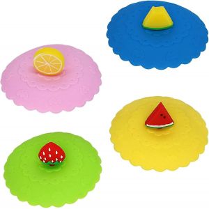 Paquet De 4 Couvercles De Tasse En Silicone De Qualité Alimentaire,Couvercle De Tasse En Verre De Fruits Créatif Anti-Poussière - Neuf