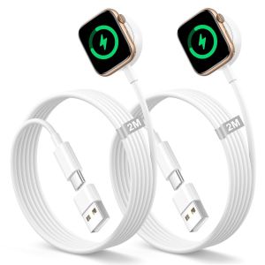 Chargeur Pour Apple Watch 2m/Lot De 2, Cable Apple Watch Chargeur Montre Magnitique Usb C Chargeur Iwatch Chargeur Apple Watch 2m Long Cable Apple Watch Pour Iwatch Serie 10/9/8/7/6/5/4/3/2/Se/Ultra - Neuf