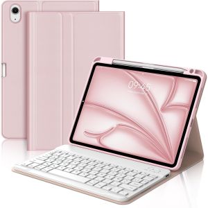 Coque Clavier Pour Ipad Air 11 Pouces (M3 2025, M2 2024), Azerty Fran&ccedil;ais Housse Clavier Bluetooth Magn&eacute;tique D&eacute;tachable Avec Porte Crayon Pour Tablette Ipad Air 10.9"" (5E/4E G&eacute;n&eacute;ration), Rose - Neuf
