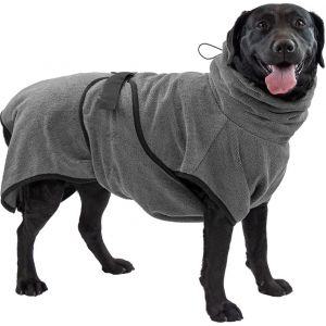 Jgd-Peignoir Pour Chien L &iquest; Longueur De Dos 60&iquest;68 Cm &iquest; Microfibre &iquest; Pour Chiens De Taille Moyenne &iquest; S&eacute;chage Rapide Avec Fermeture Velcro &iquest; Gris - Neuf