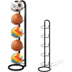 Acdsgd-Support De Balle &Agrave; 5 Niveaux, En M&eacute;tal, Support De Balle, Support Amovible, Rangement Vertical Pour Basket-Ball, Volley-Ball, Football (Noir) - Neuf