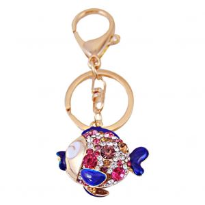 Porte-Cles En Alliage Mignon En Forme De Poisson Avec Pendentif En Strass, Decoration De Voiture, Bleu - Neuf