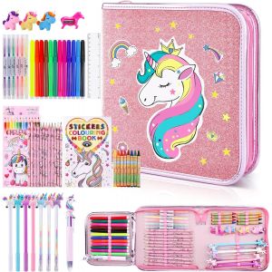 Eryi-56pcs Lovely Kids Art Set Pour Les Filles, Art Et Coloriage Pour Enfants Avec Étui À Crayons, Stylo Et Crayon, Fournitures D`Art De Dessin Et Marqueurs Parfumés, Cadeaux D`Art Et D`Artisanat Lic - Neuf