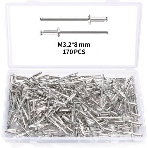 170 Pièces M3.2x8 mm Rivets Aveugles en Aluminium,Rivets à Bout Ouvert Rivets Pop,Rivets Aveugles à Tête Bombée en Aluminium,pour Métal Bois Plastique - Neuf
