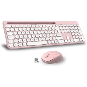 ChenQuanSarl-Ensembles Clavier Et Souris, Ensemble De Clavier Souris Ergonomique Pleine Taille, 2,4 Ghz Avec Récepteur Usb Pour Pc, Portable, Windows, Mac Azerty Français-Rose - Neuf