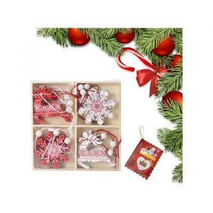 D&eacute;corations de No&euml;l Pendentifs en Bois pour Sapin de No&euml;l 12 pi&egrave;ces No&euml;l - Neuf