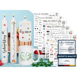 Sjzg-&reg; Lot De 6 Tatouages Pour Bougies (200+ Motifs) - Impression Par Transfert D'eau | Film Coulissant | Autocollant D&eacute;coratif Pour 50e Anniversaire - Neuf