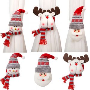 Ensemble De 3 No&euml;l Embrasses De Rideaux De Bonhomme De Neige, Santa Claus Rideau De Boucles Retenues De Garantie De No&euml;l Rideau Boucle Les Clips De Porte Clip Rideau D&eacute;cor R&eacute;glable Rideau De Sangle - Neuf