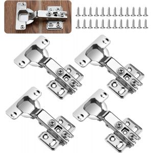 4 pi&egrave;ces Charni&egrave;res D'armoire en Acier lamin&eacute; &agrave; Froid Charni&egrave;res de Meubles sans Amortissement Charni&egrave;res de Porte de Cuisine Charniere Invisible avec Vis pour Meuble Armoires, Porte Placard - Neuf