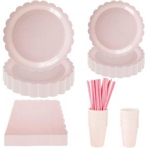 Mevronisshop-Vaisselle De F&ecirc;te Rose Layette, 125 Pi&egrave;ces, Assiettes En Carton Rose, Gobelets Et Serviettes, Ensemble De Vaisselle Jetable Pour 25 Invit&eacute;s, Fournitures De F&ecirc;te Roses Pour D&eacute;corations De - Neuf