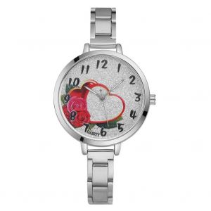 Gaiety Femmes Coeur & Fleur Cadran Bracelet En Alliage Fin Montre À Quartz Montre-Bracelet Analogique (Argent) - Neuf