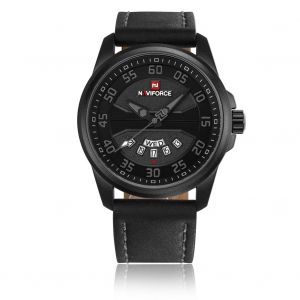 Montre-Bracelet A Quartz Etanche Naviforce Pour Homme, Bracelet En Pu (Boitier Noir + Gris) - Neuf