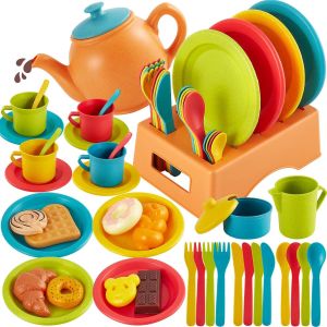 44 Pièces Accessoires De Cuisine Pour Enfants,Service À Thé Dînette Enfant Jouets Cadeaux Pour Enfants Filles Garçons 3 4 5 Ans - Neuf
