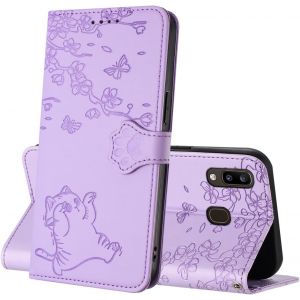 Aefj-Coque Pour Samsung Galaxy A20/A30/M10s, Premium Étui Housse En Cuir Portefeuille Rabat Etui Cuir, Magnétique Protection Emplacements Cartes Fonction De Support Housse Pour Samsung A20 (Violet) - Neuf