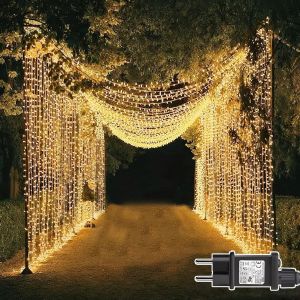 Rideau Lumineux 2 Pièces 600 Leds 6M X 3M, 8 Modes Étanche Ip65 Guirlande Lumineuse Rideau Alimenta Secteur Pour Décoration Mariage Chambre Soirée Fête Intérieur Extérieur - Blanc Chaud - Neuf