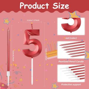Lot De 6 Bougies D'anniversaire Rouges En Forme De Chiffre 13 Pour G&acirc;teau Avec 6 Bougies Longues Et Fines, D&eacute;coration De G&acirc;teau Rouge Pour Fille - Fournitures De D&eacute;coration De 13e Anniversai[Z3840] - Neuf