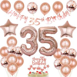 SJZG-D&eacute;coration 35 Ans Anniversaire Femme, Rosegold D&eacute;coration De G&acirc;teau 35 Ans Femme Anniversaire 35 Ans Femme Ballons De F&ecirc;te Avec Chiffre 35 Ballon 35 Ans Anniversaire Femme D&eacute;coration Rosegold - Neuf