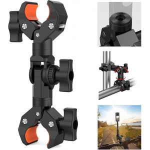 Double Super Pince, avec Interface 1/4"" pour Bras Magique 1/4&iquest; &agrave; 3/8&iquest; Convertisseur, Support Fixation pour Moto Velo Guidon Bateau Tr&eacute;pied Parapluie Perche &agrave; Selfie Photo Flash - Neuf