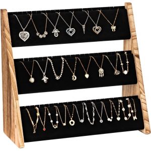 Presentoir Boucle D'oreille, Présentoir De Bijoux De Collier En Bois, Porte Bijoux Femme De 3 Couches, Rangement Bijoux Pour Afficher 72 Collier - Neuf