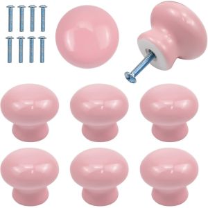 Yujtg-8pcs Boutons Porte Pour Enfants, 35 Mm Boutons D'armoire Ronds, Rose Céramique Boutons De Placard, Poignées Tirage De Meubles Avec Vis Pour Tiroir, Armoires, Portes Intérieures, Cuisine, Salon - Neuf
