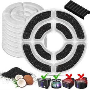 Bhhbb-Lot De 8 Fontaines À Eau De Rechange Pour Animaux De Compagnie, 2,2 L, 74 Oz Avec Système De Filtration À 5 Couches, Coque De Noix De Coco, Charbon Actif Et Coton Pp - Neuf