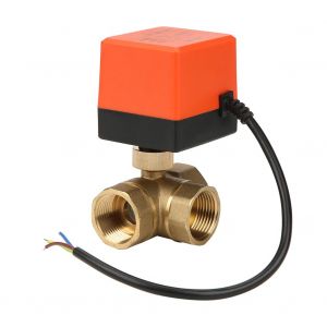 Vanne a boisseau spherique motorisee 3 voies en laiton DN25 G1 pour climatiseur AC220 V - Neuf
