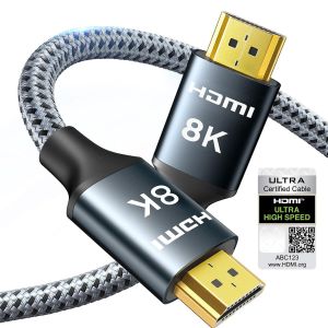 Câble HDMI 2.1 8K 0.5M, 48Gbps Câble HDMI Tressé en Nylon Haute Vitesse, Prend en Charge 8K@60HZ, 4K@120Hz, Compatible avec PS5/4 TV Switch Monitor Blu-ray Soundbar - Neuf