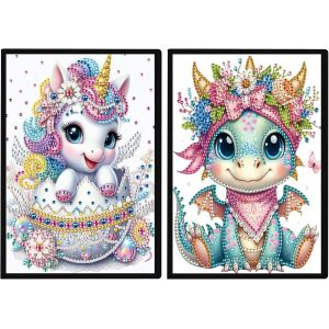 2 Pack A5 Carnet De Peinture Diamant Licorne Ptérodactyle Diamond Painting Carnet De Croquis A5 Dinosaure Broderie Diamant Carnet Journal Intime Fille Cahier Diamant Painting Licorne - Neuf