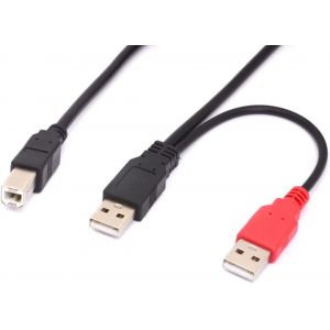 KAL-C&acirc;ble Y Standard B M&acirc;le Vers Double Usb 2.0 Type A M&acirc;le Avec Connecteur Usb D'Alimentation Suppl&eacute;mentaire Pour Imprimante, Scanner, Disque Dur Externe (80 Cm) (Usb Vers Imprimante) - Neuf