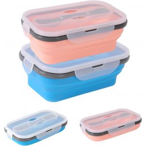 Mevronisshop-2 Pi&egrave;ces Bo&icirc;te &Agrave; Lunch Pliante 900ml R&eacute;tractable D&eacute;jeuner Bento Box Stockage Avec Couvercle Empilable Bo&icirc;te Bento Anti-Fuite, Nourriture Silicone Pliable Alimentaires Pour Bureau Camping - Neuf