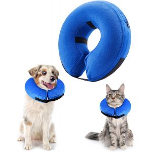 Collier Collerette Gonflable Pour Chien, Collerette Chien Gonflable Avec Velcro R&eacute;glable, Collerette Chat, Adapt&eacute; &Agrave; La Chirurgie Ou &Agrave; La Gu&eacute;rison Des Plaies, Anti-L&eacute;chage (Bleu, M) - Neuf