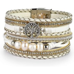 Eryi-Bracelet En Cuir Multicouche Manchette Arbre De Vie Style Bohémien Avec Boucle Magnétique,Bracelet Tressés Pour Femmes Épouse Mère - Neuf
