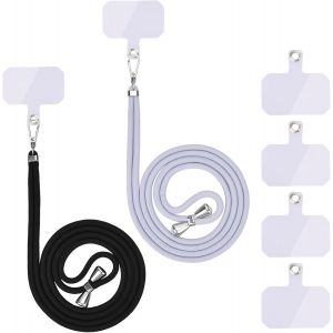 Spwa-Cha&icirc;ne De T&eacute;l&eacute;phone Portable Universelle, Cordon Pour T&eacute;l&eacute;phone Portable, R&eacute;glable Et Amovible. 2 Cordes (Noir, Gris) - Neuf